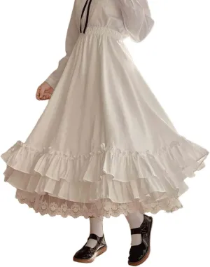 Women's Double-Layer Retro French Pleated A-line Skirt, paired with Hepburn Style Design Cake Long Skirt