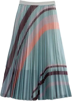 Women's Elastic High Waisted Contrasting Color Pleated A-Line Skirt Midi Mesh Tulle Skirt for Party Ball Gown