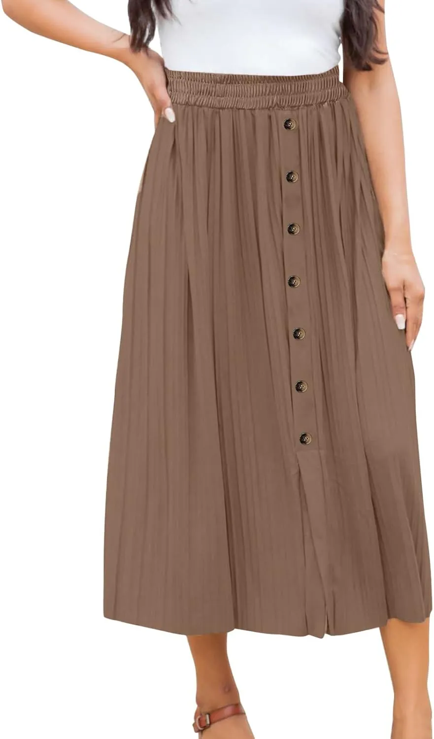 Women's Elastic Waist Party Shiny Accordion Pleated Midi Skirt Swimsuit Skirts