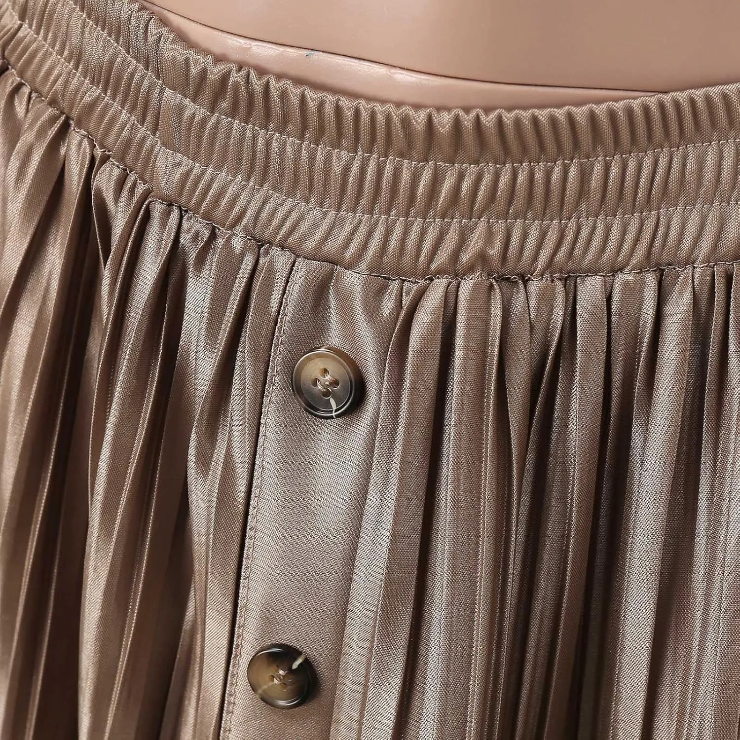Women's Elastic Waist Party Shiny Accordion Pleated Midi Skirt Swimsuit Skirts