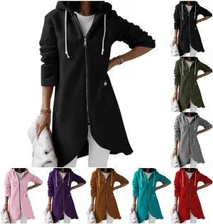 Women's Full Zip Up Hoodies Irregular Hem Long Sweatshirts Fleece Tunic Long Jacket Casual Loose Coat with Pockets