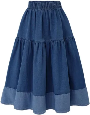 Womens High Waist Denim Skirt Long Skirts Casual Elastic Waisted A Line Bodycon Jeans Skirt