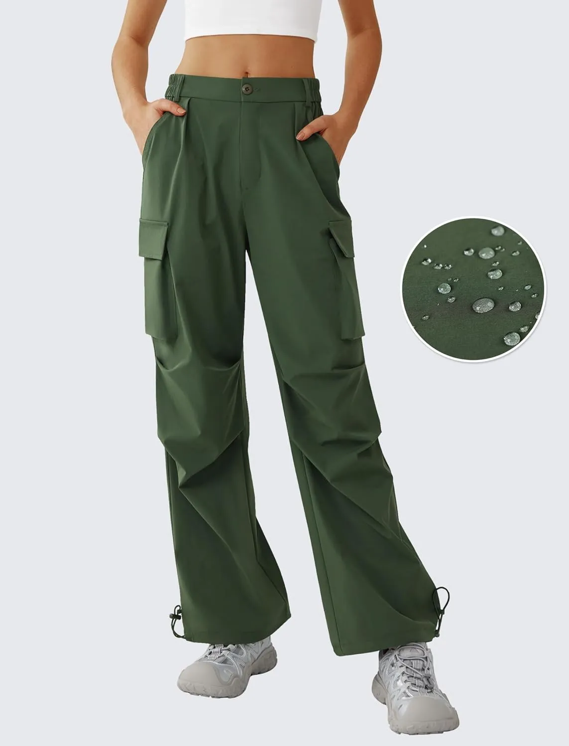 Womens Hiking Pants Wide Leg Cargo Pants Quick Dry Lightweight Water-Resistant Travel Casual Trousers with 4 Pockets