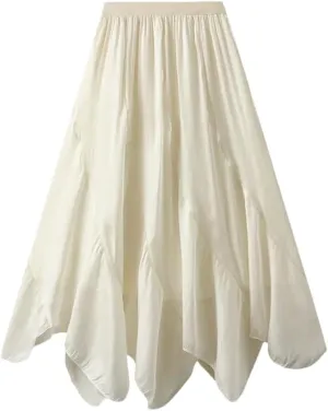 Womens Irregular A-Line Skirt Casual Midi Long High Waist Skirts Solid Elastic Waist Bohemian