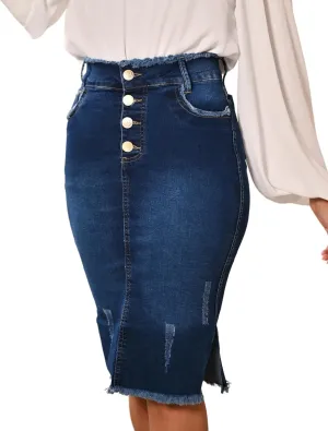 Women's Knee Length Denim Skirt High Stretch Regular and Plus Size