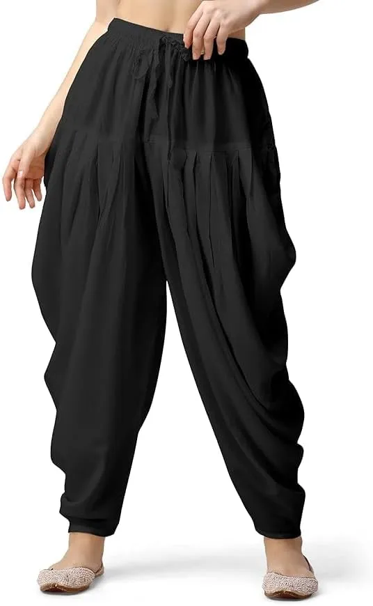 Women's Loose Fit Rayon Dhoti Pant for Women Patiala Slawar Bottom Wear Harem Pants, Waist Free Size (26 Inch to 38 Inch)