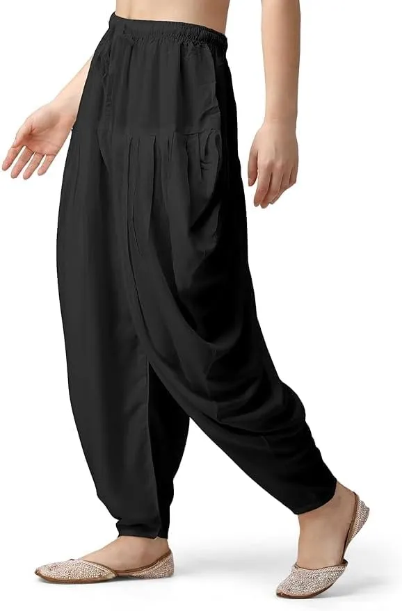 Women's Loose Fit Rayon Dhoti Pant for Women Patiala Slawar Bottom Wear Harem Pants, Waist Free Size (26 Inch to 38 Inch)