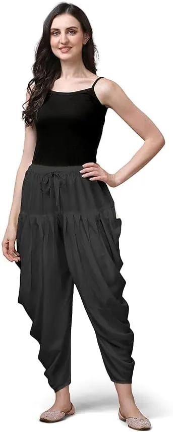 Women's Loose Fit Rayon Dhoti Pant for Women Patiala Slawar Bottom Wear Harem Pants, Waist Free Size (26 Inch to 38 Inch)