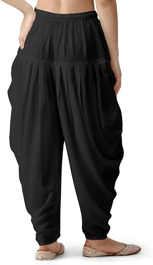 Women's Loose Fit Rayon Dhoti Pant for Women Patiala Slawar Bottom Wear Harem Pants, Waist Free Size (26 Inch to 38 Inch)