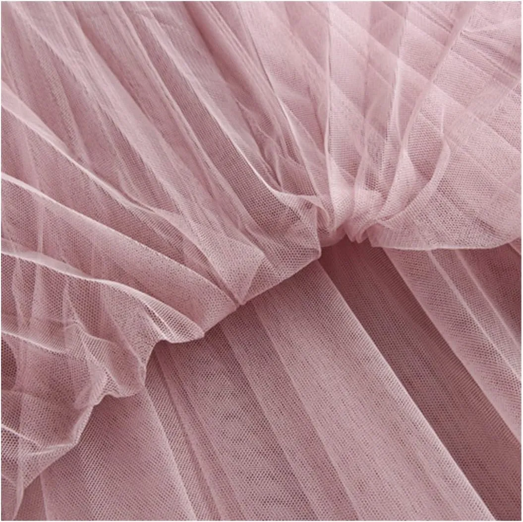 Womens Midi Pleated Skirt, Black Pink Tulle Skirt, Spring Summer Korean Elastic High Waist Mesh Tutu Skirt