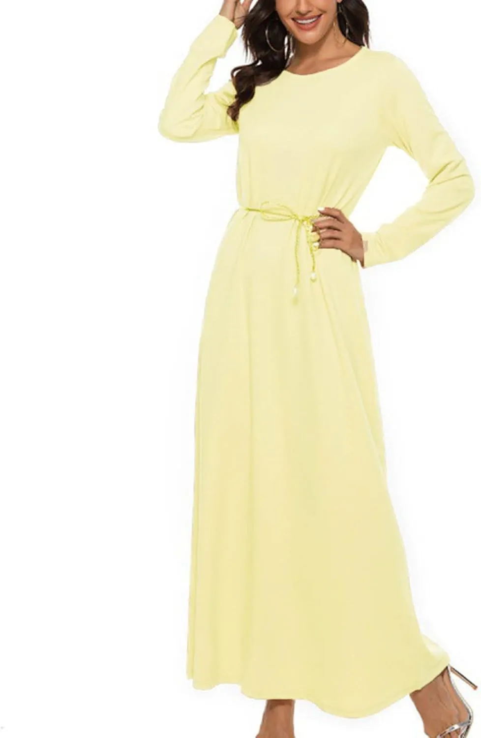 Womens Muslim Dresses Plus Size High Neck Pleated Tunic Clothes Long Robe Abaya Turkish Islamic Pullover Maxi Dresses