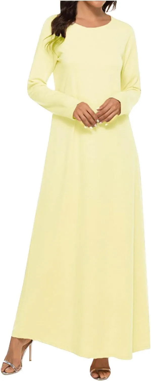 Womens Muslim Dresses Plus Size High Neck Pleated Tunic Clothes Long Robe Abaya Turkish Islamic Pullover Maxi Dresses
