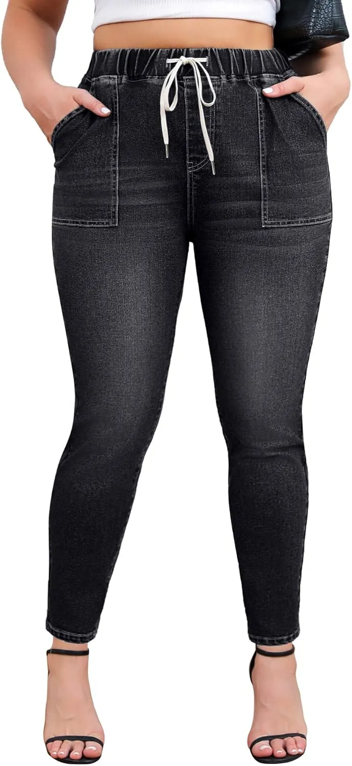 Women's Plus Size Jeans Drawstring High Waisted Elastic Jeggings Cotton Classic Stretchy Denim Pants