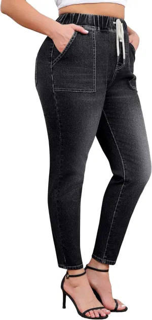Women's Plus Size Jeans Drawstring High Waisted Elastic Jeggings Cotton Classic Stretchy Denim Pants