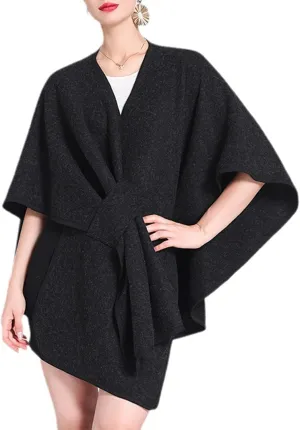 Womens Shawls Wrap Poncho Soft Capes Open Front Cardigan Cashmere Knitted Cloak Scarf