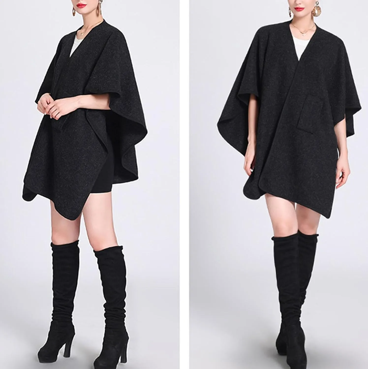 Womens Shawls Wrap Poncho Soft Capes Open Front Cardigan Cashmere Knitted Cloak Scarf