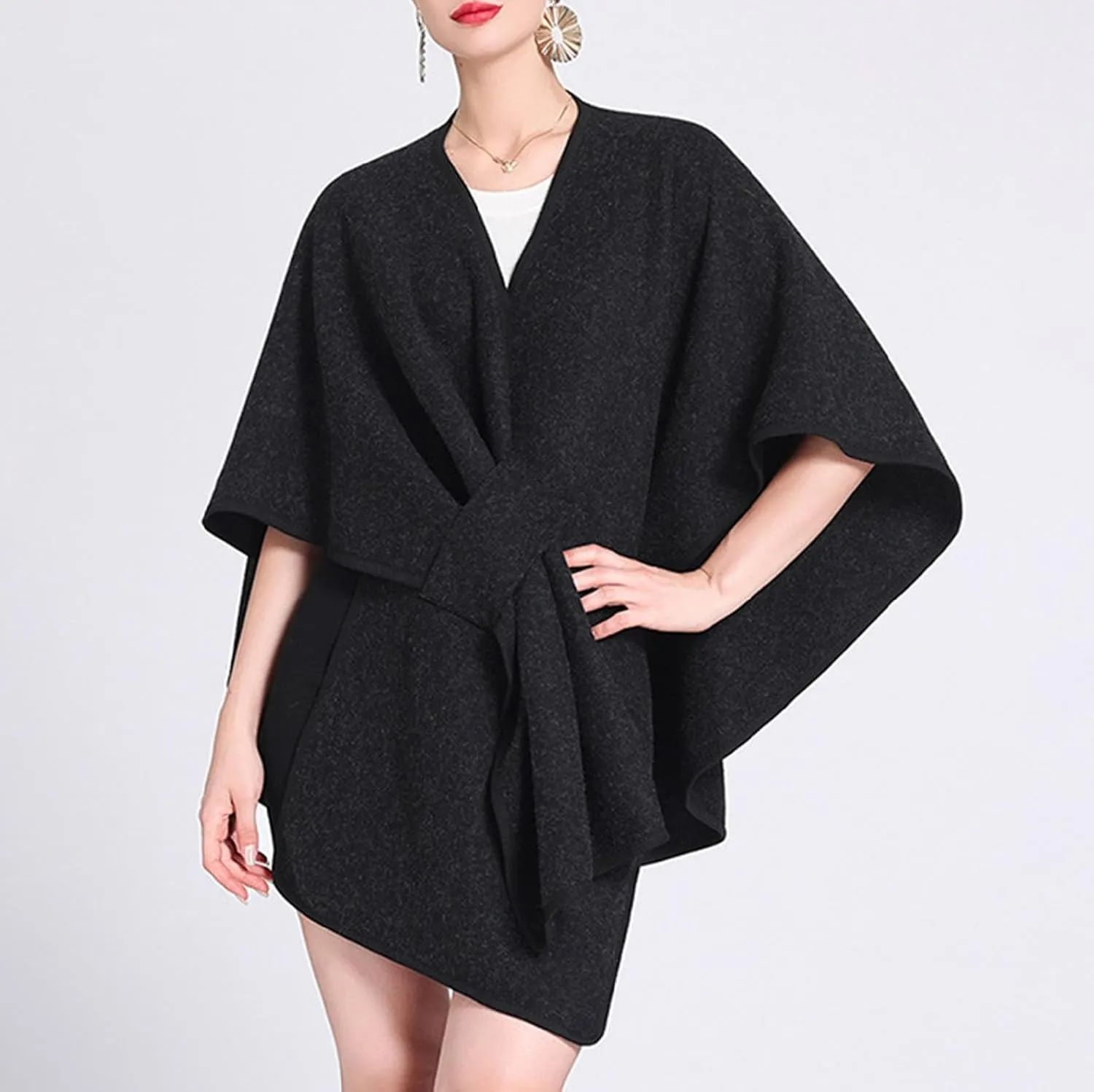 Womens Shawls Wrap Poncho Soft Capes Open Front Cardigan Cashmere Knitted Cloak Scarf
