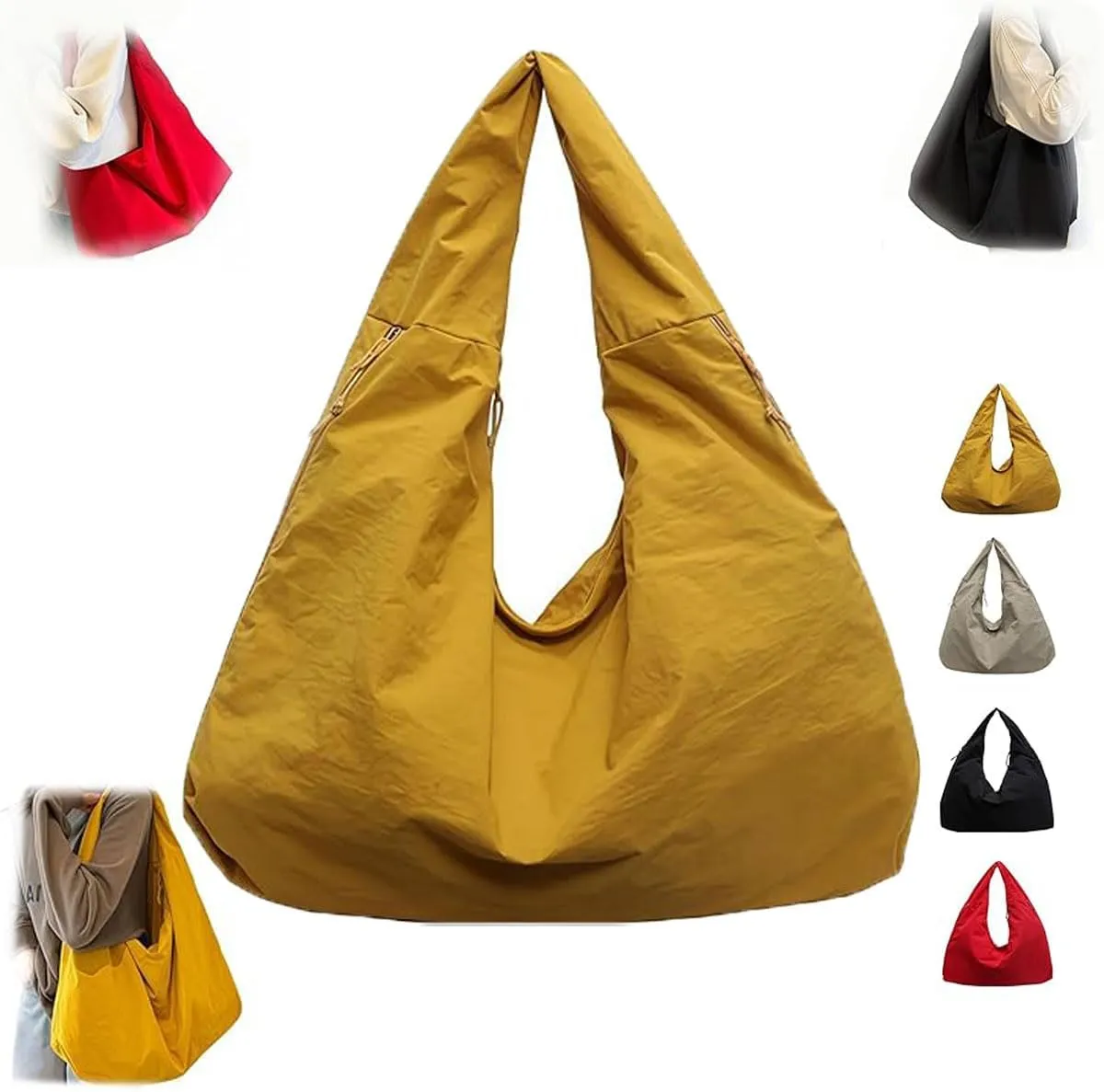 Women's Solid Color Textured Draped Tote Bag, Solid Color Texture Pleated Tote Bag, Large Capacity Handbag