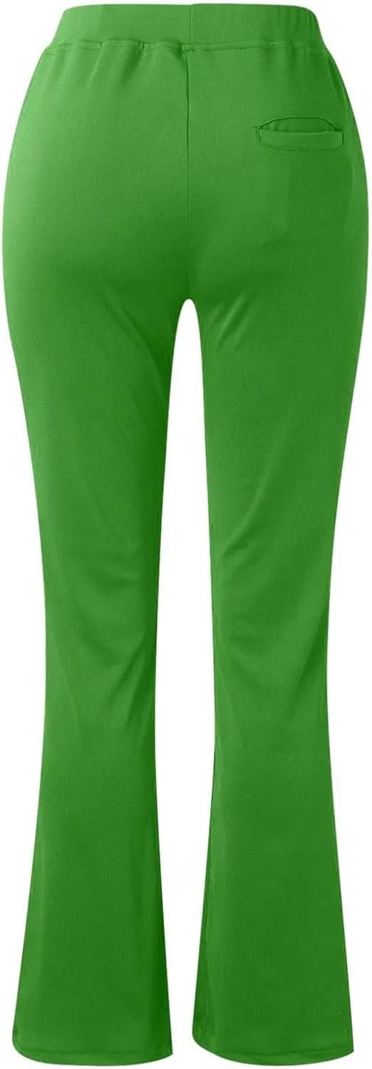 Womens Stretchy Straight Dressy Pants Trendy Solid Slim Work Office Business Trousers Elastic Flared Casual Yoga Pant