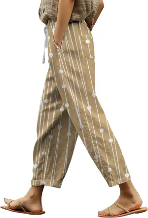Womens Summer Linen Pants Casual Baggy Pants with Pockets Summer Comfy Wide Leg Trousers Boho Lounge Palazzo Pant