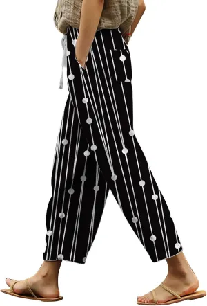 Womens Summer Linen Pants Casual Baggy Pants with Pockets Summer Comfy Wide Leg Trousers Boho Lounge Palazzo Pant