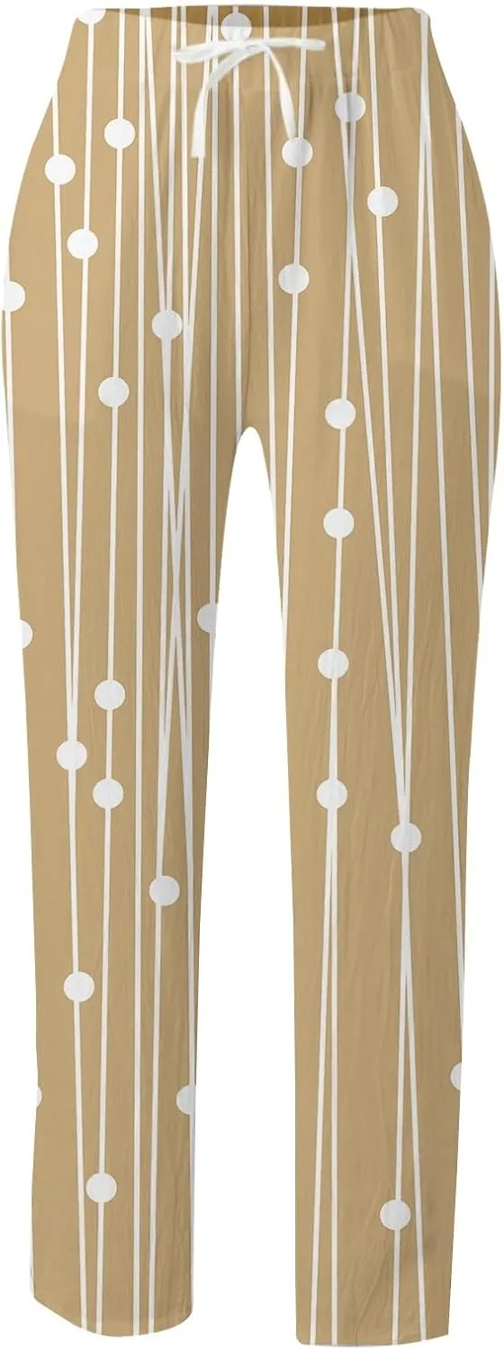 Womens Summer Linen Pants Casual Baggy Pants with Pockets Summer Comfy Wide Leg Trousers Boho Lounge Palazzo Pant