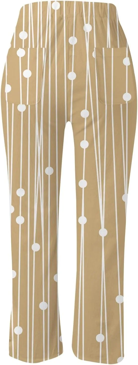 Womens Summer Linen Pants Casual Baggy Pants with Pockets Summer Comfy Wide Leg Trousers Boho Lounge Palazzo Pant
