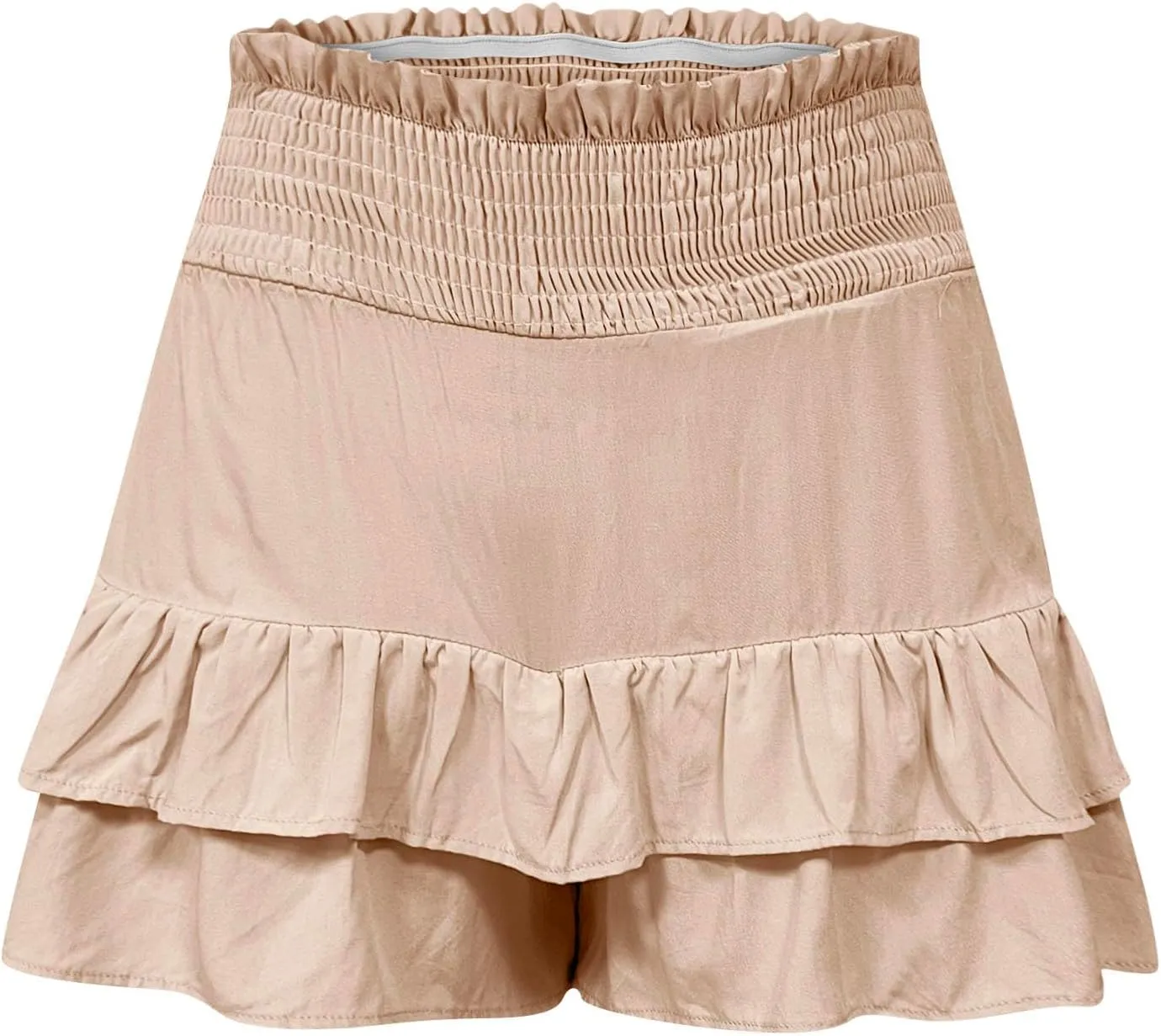 Womens Summer Shorts Ruffle Layered Skirt Elastic High Waisted Shorts Flared Pleated Hem Pants Fashion Outfits