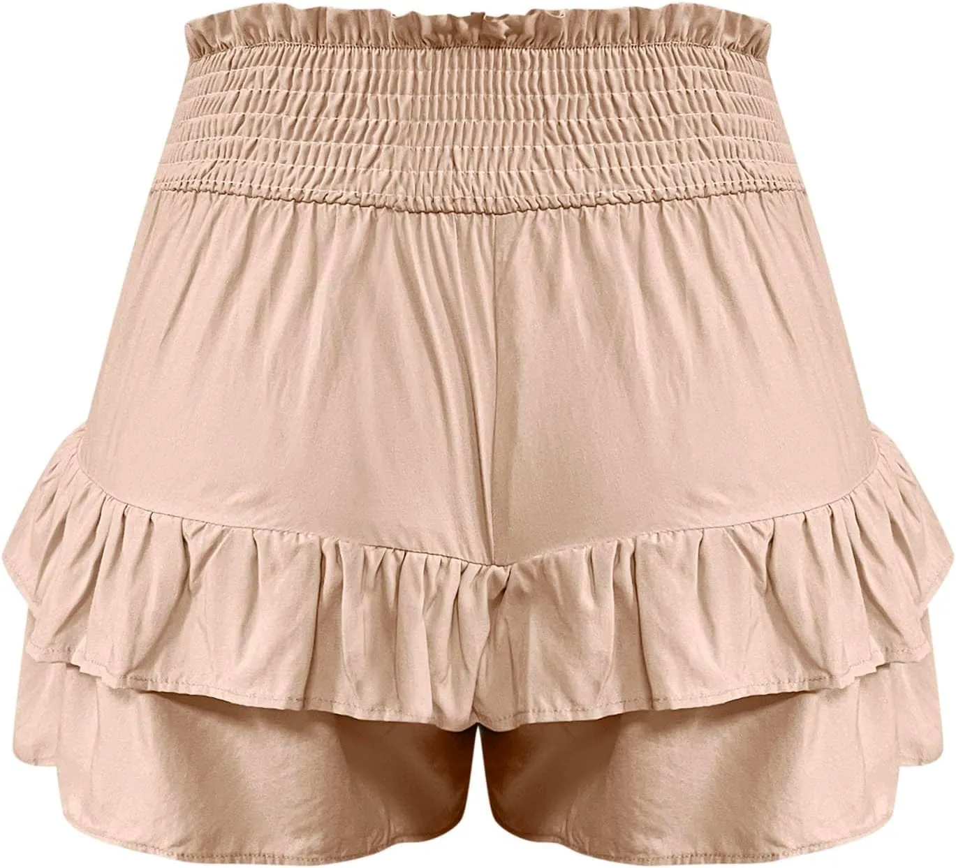 Womens Summer Shorts Ruffle Layered Skirt Elastic High Waisted Shorts Flared Pleated Hem Pants Fashion Outfits