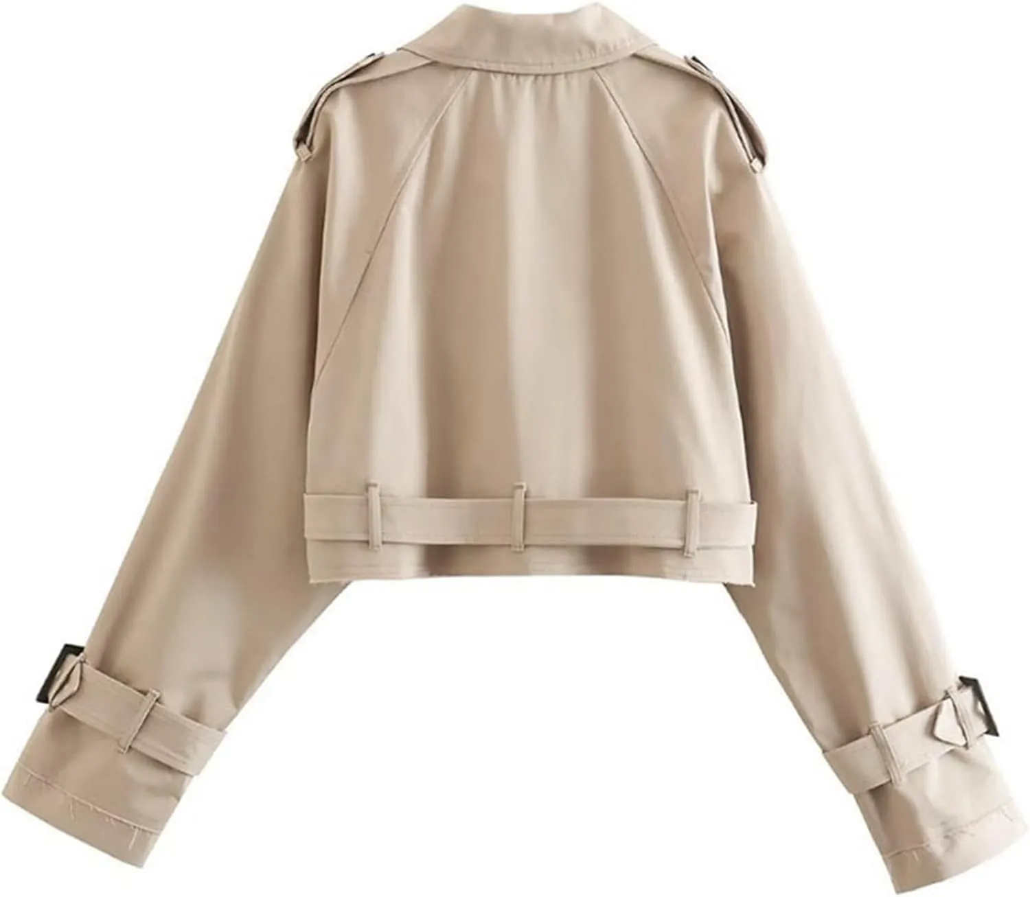 Women's Trench Coats Cropped Long Sleeve Classic Lapel Double Breasted Jacket Coat Outwear with Belt