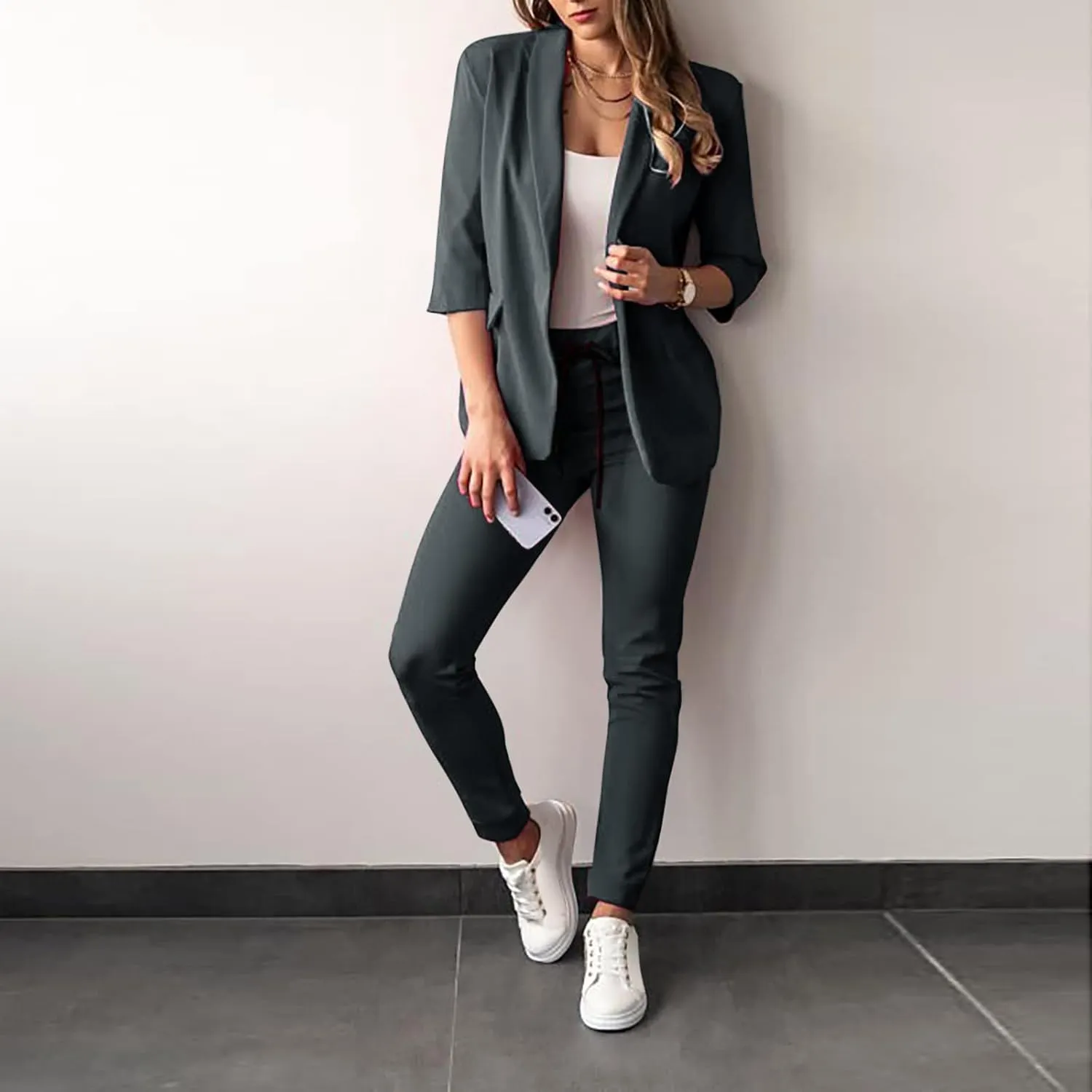 Women's Trouser Suit Trouser Suit Trousers 2 Piece Suit Plain Two Piece Slim Fit Sporty Women Plus Size Pant Suit