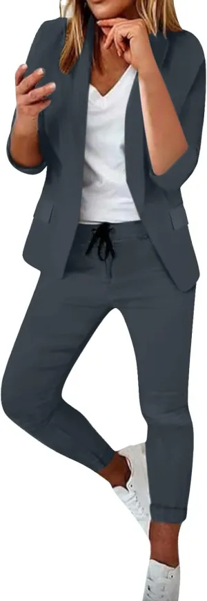 Women's Trouser Suit Trouser Suit Trousers 2 Piece Suit Plain Two Piece Slim Fit Sporty Women Plus Size Pant Suit