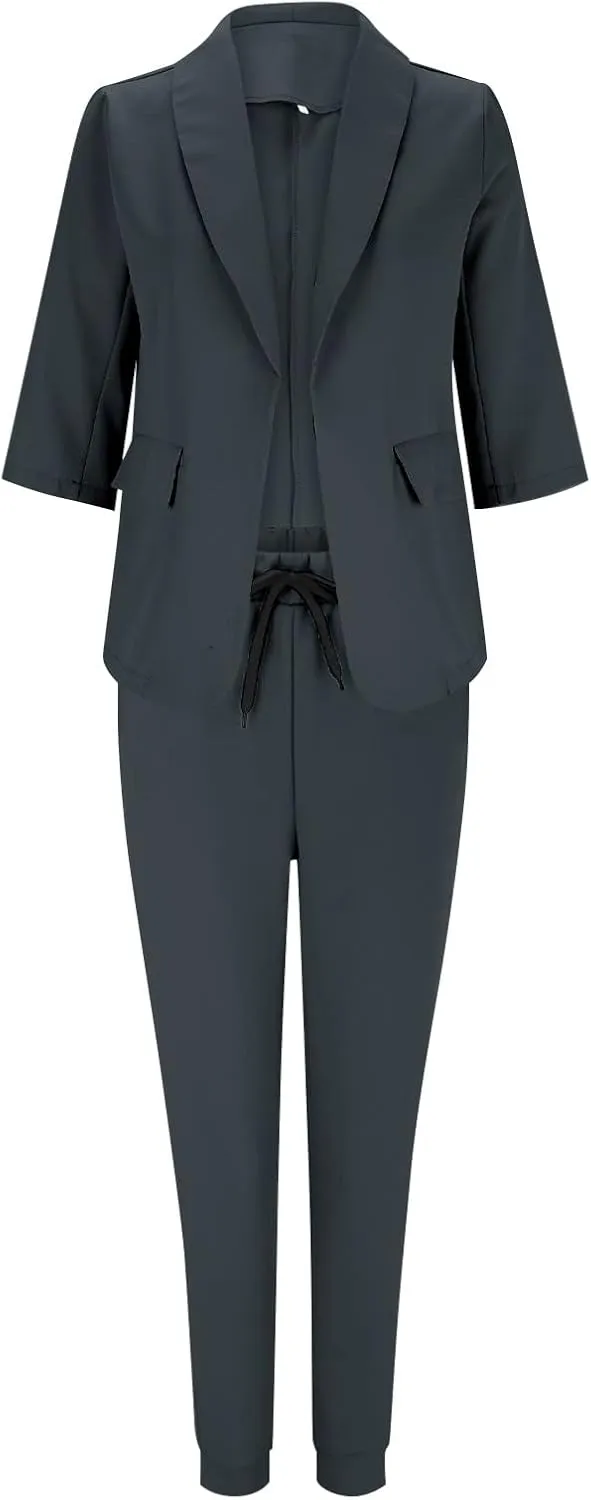 Women's Trouser Suit Trouser Suit Trousers 2 Piece Suit Plain Two Piece Slim Fit Sporty Women Plus Size Pant Suit