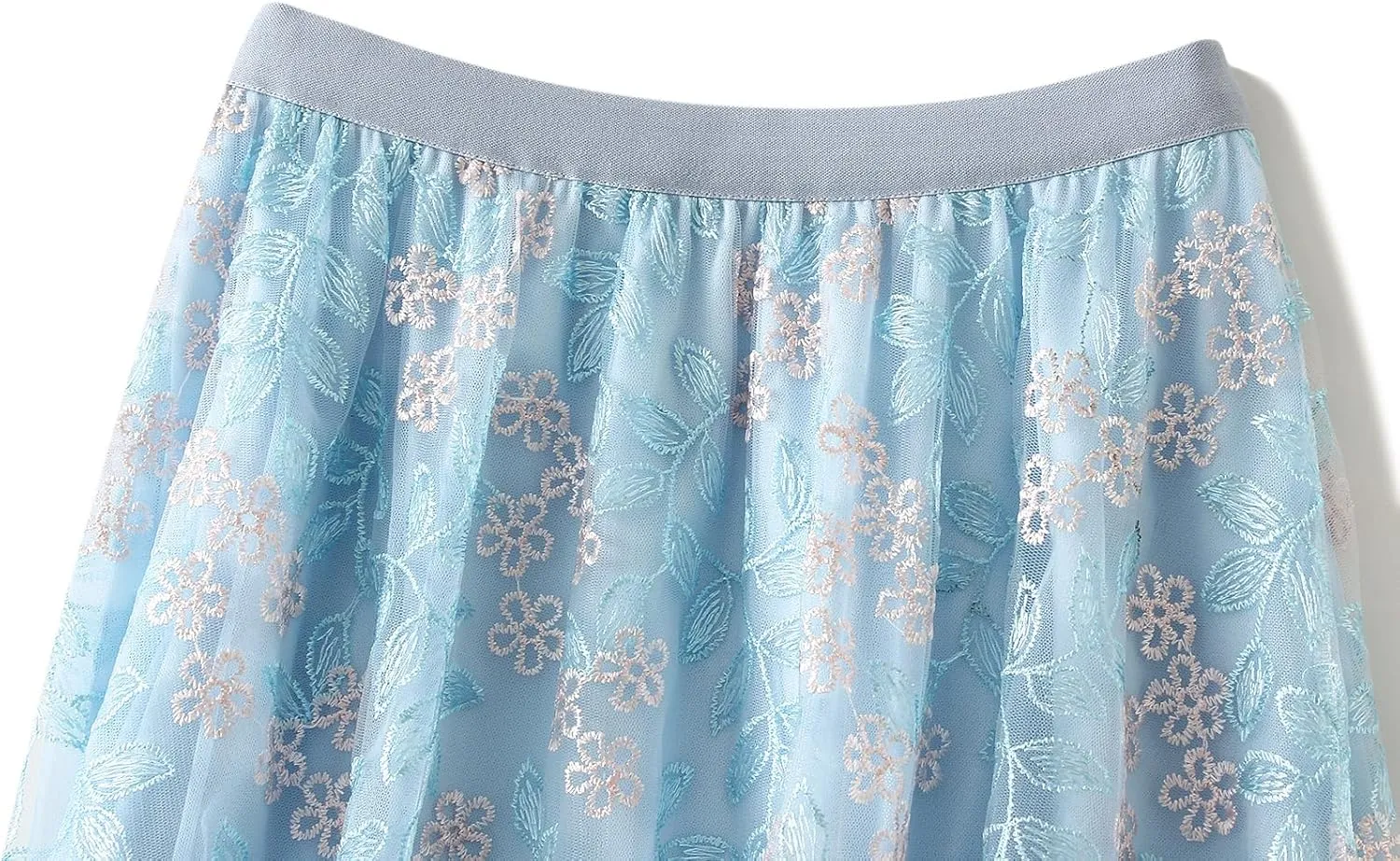 Women's Tulle Midi Skirt Elastic High Waist Layered Pleated Mesh Flowy A-Line Prom Party Long Tutu Skirts
