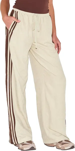 Women's Wide Leg Pants Side Striped Drawstring Palazzo Pants with Pockets