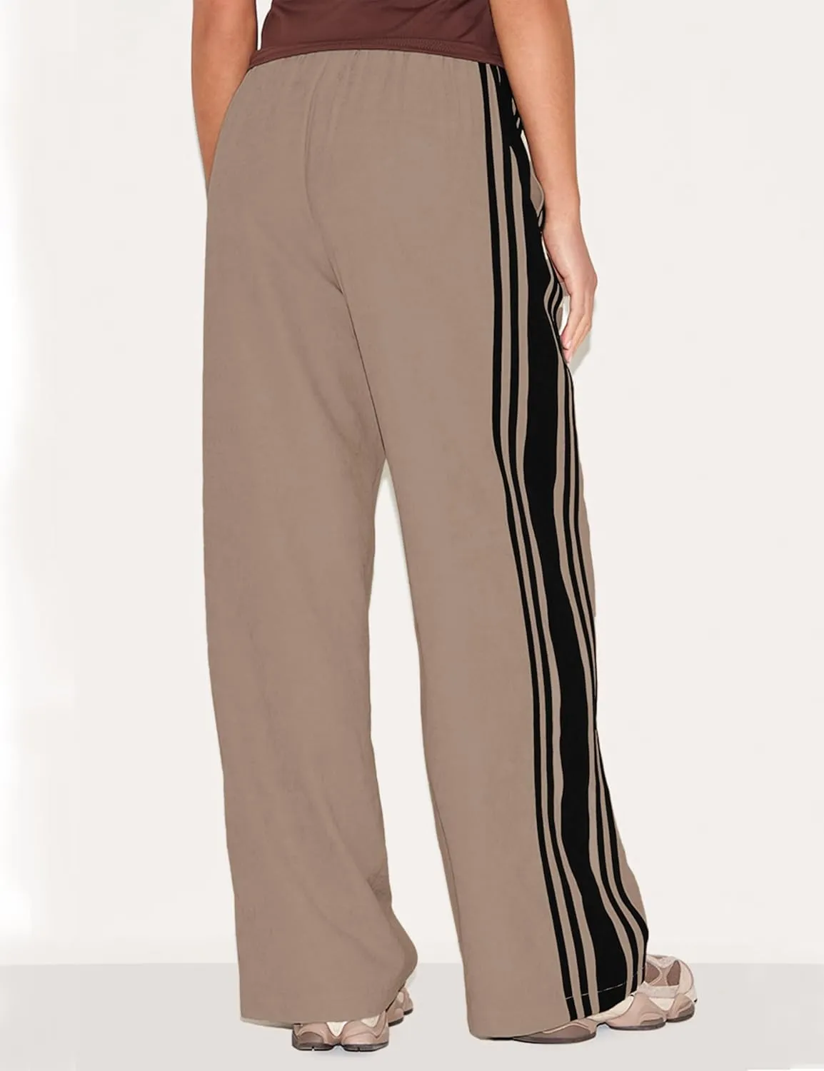 Women's Wide Leg Pants Side Striped Drawstring Palazzo Pants with Pockets