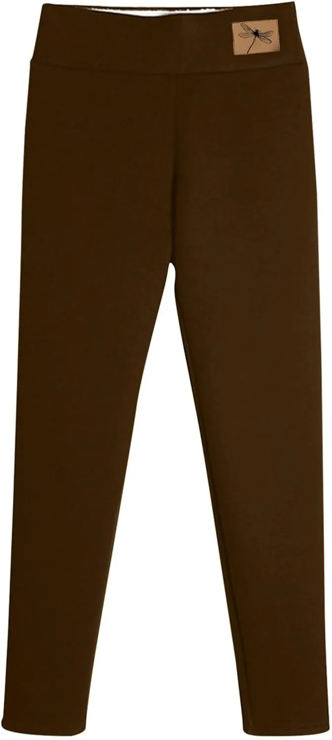 Womens Winter Casual Solid Color Elastic High Waist Home Workout Trousers Pants Ski Thermals