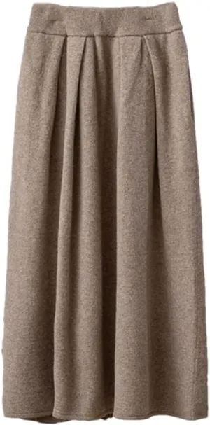 Women's Wool Knitted Skirt Casual Pleated Solid Color Stretch High Waist Office Midi Skirts