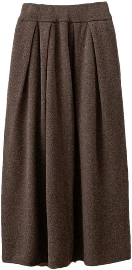 Women's Wool Knitted Skirt Casual Pleated Solid Color Stretch High Waist Office Midi Skirts
