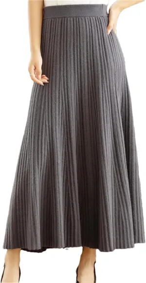 Women's Wool Knitted Skirt Pleated Skirt Office Solid Color Stretch High Waist Midi Skirts