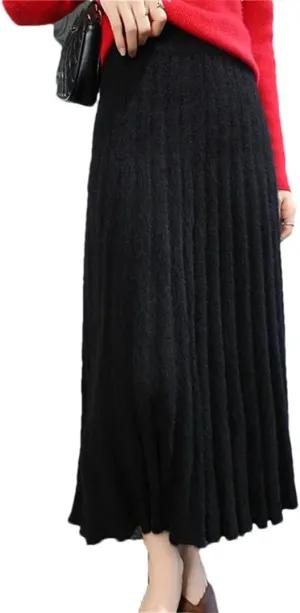 Women's Wool Pleated Skirt Office Stretch High Waist Solid Color Casual A Line Midi Skirts