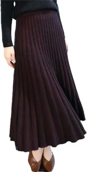 Women's Wool Pleated Skirt Office Stretch High Waist Solid Color Casual A Line Midi Skirts
