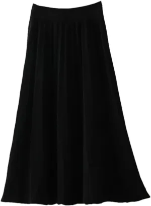Women's Wool Pleated Skirt Stretch High Waist Casual Solid Color Loose Office Midi Skirts