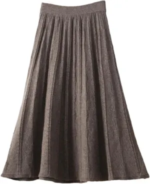 Women's Wool Pleated Skirt Stretch High Waist Casual Solid Color Loose Office Midi Skirts