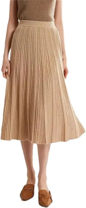 Women's Wool Skirt Stretch High Waist Pleated A Line Solid Color Business Casual Midi Skirts