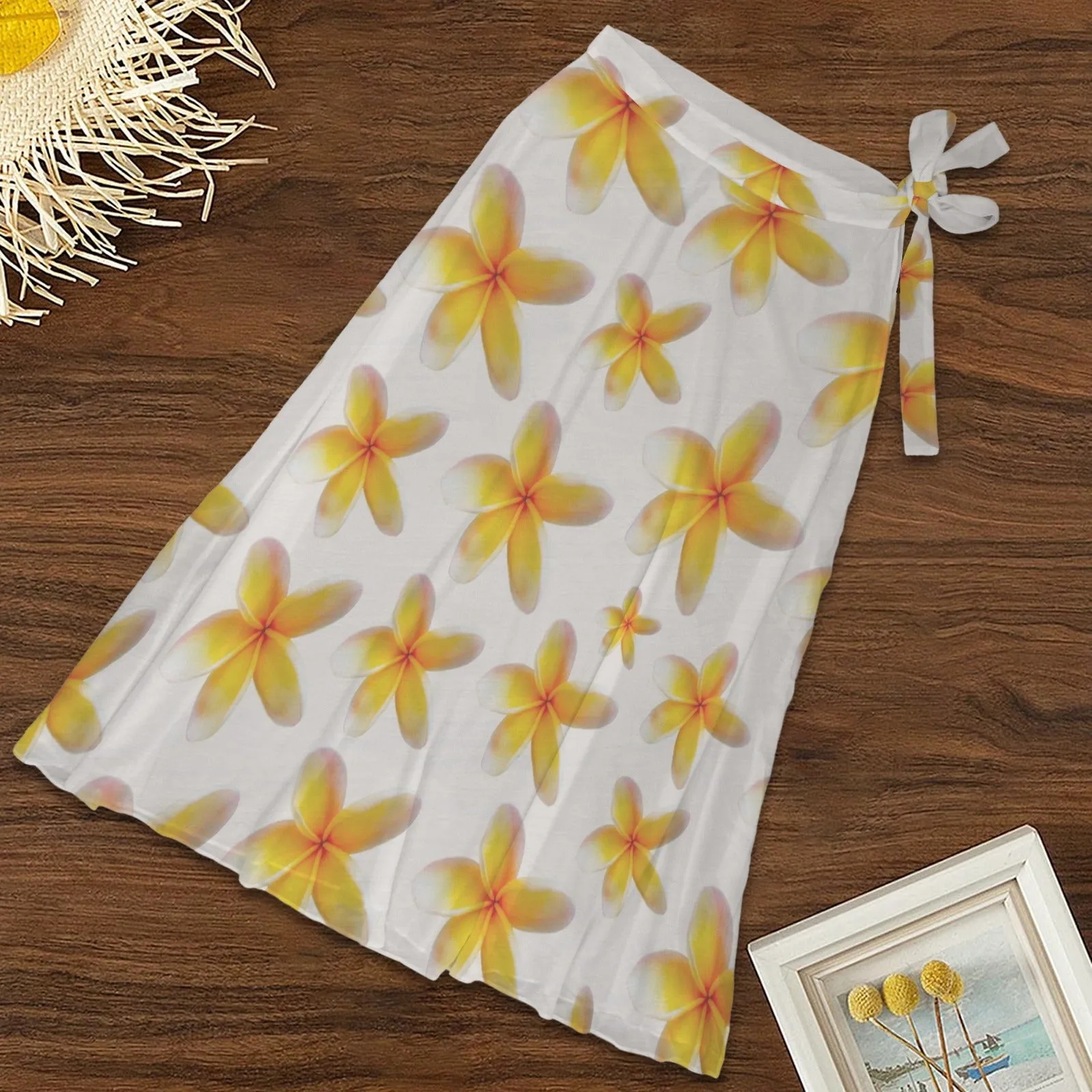 Yellow Frangipanis White Semi Sheer Coverup up to 5 XL