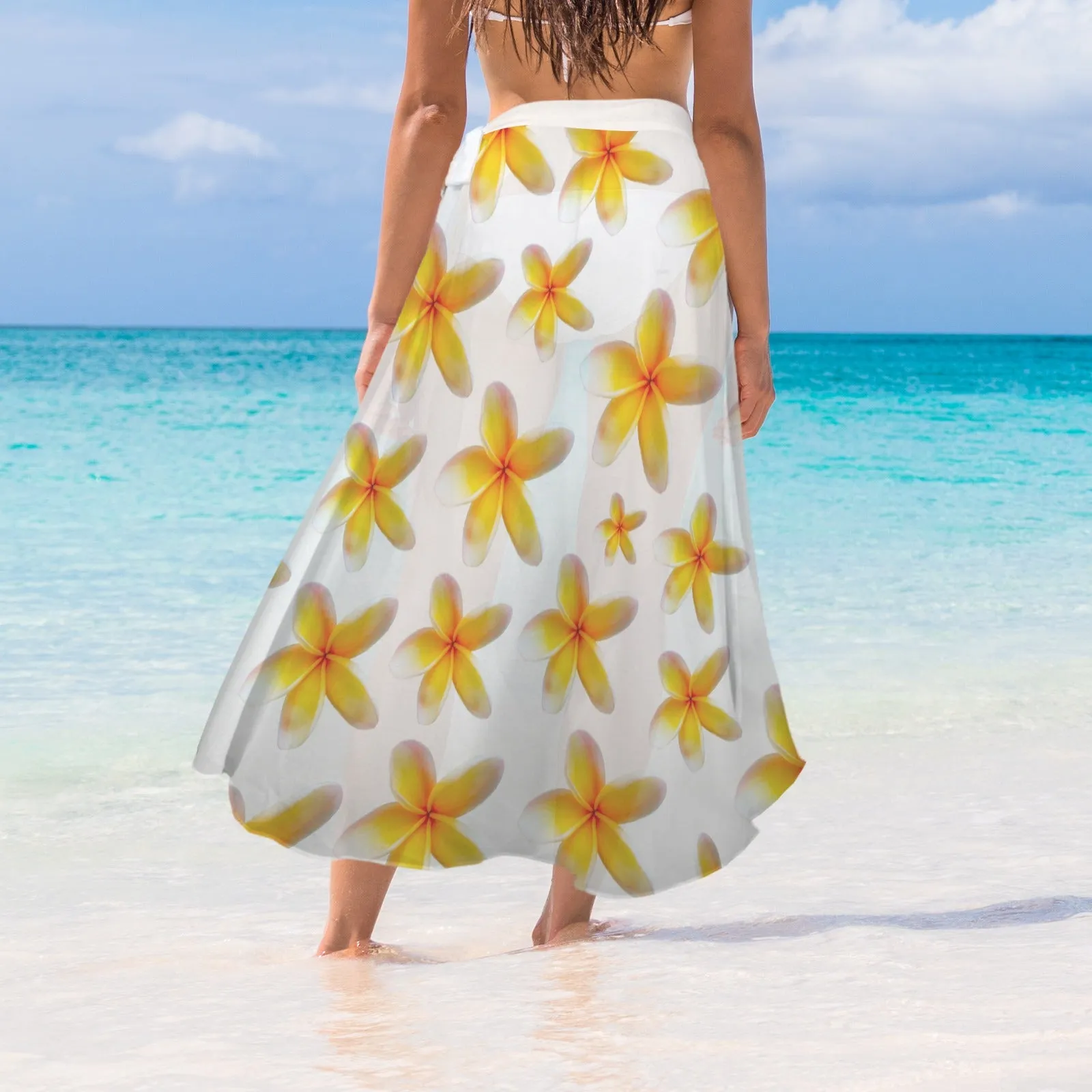 Yellow Frangipanis White Semi Sheer Coverup up to 5 XL