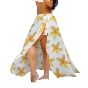 Yellow Frangipanis White Semi Sheer Coverup up to 5 XL