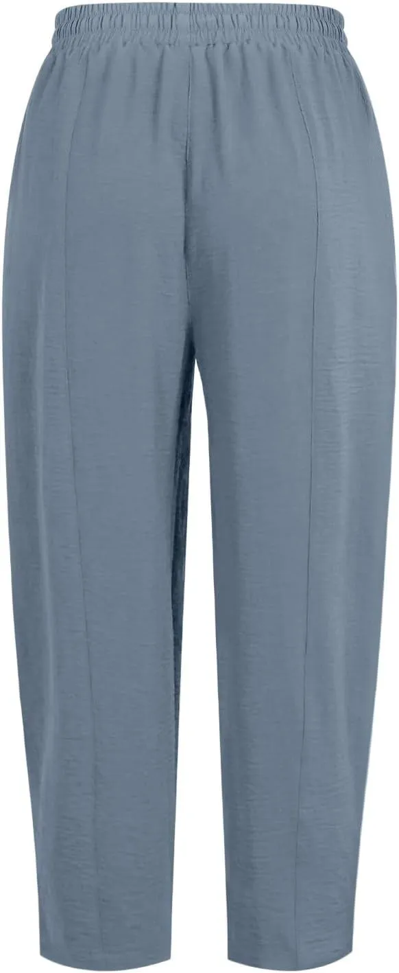 ZEFOTIM Wide Leg Pants for Women Drawstring High Waisted Trousers Solid Color Comfy Pants with Pocket