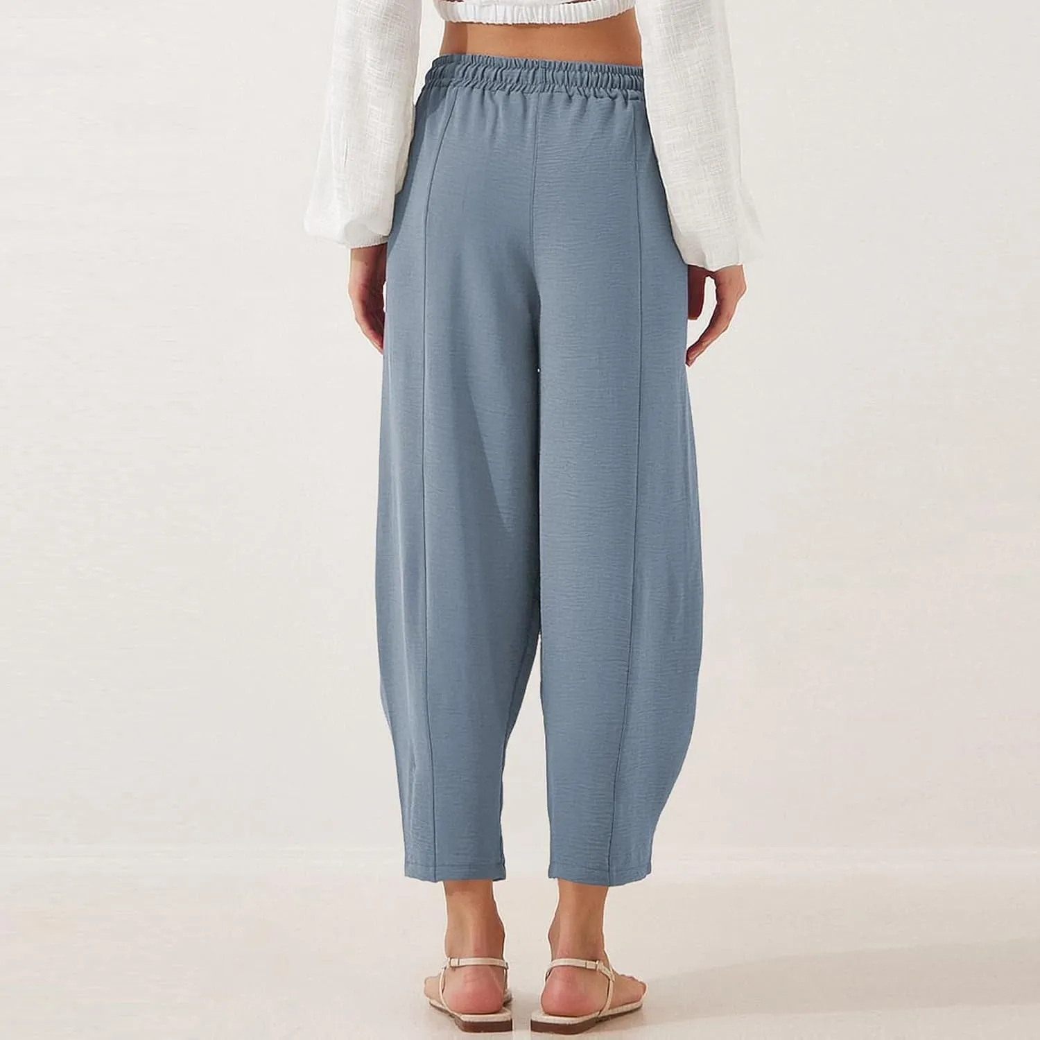 ZEFOTIM Wide Leg Pants for Women Drawstring High Waisted Trousers Solid Color Comfy Pants with Pocket